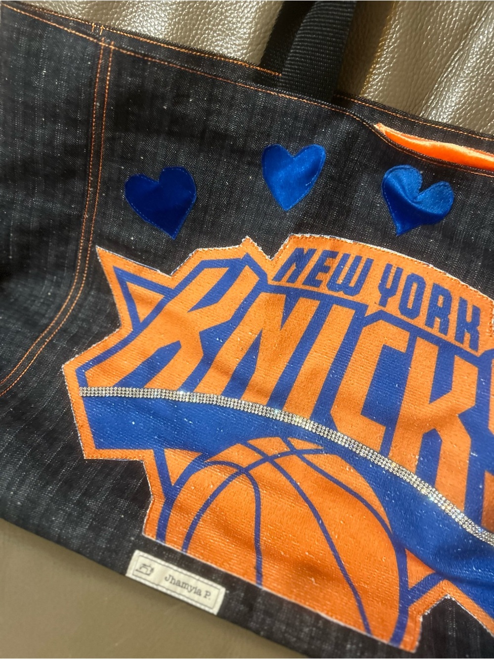 Custom New York Knicks Denim Tote Bag - Orange & Blue - Picture 5 of 6